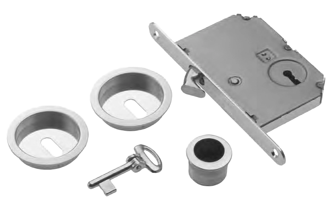 Комплект ручек для раздвижной двери ART.54/B CSA с пальчиковой ручкой, замком и ключом, цвет - матовый хром фото купить Иркутск