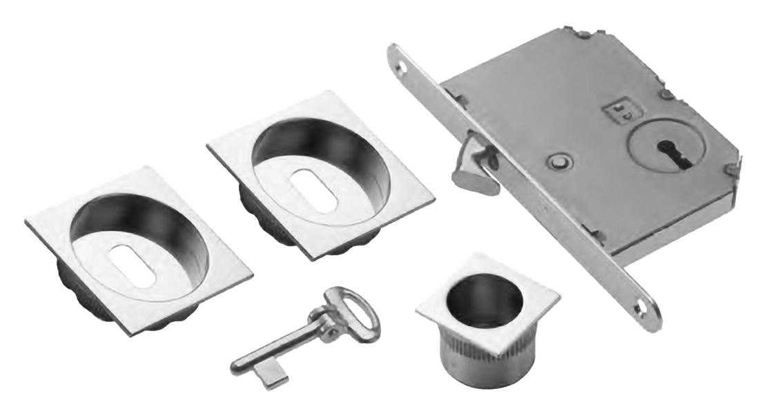 Комплект ручек для раздвижных дверей ART.54B/Q CRO с пальчиковой ручкой, замком и ключом, цвет - хром фото купить Иркутск