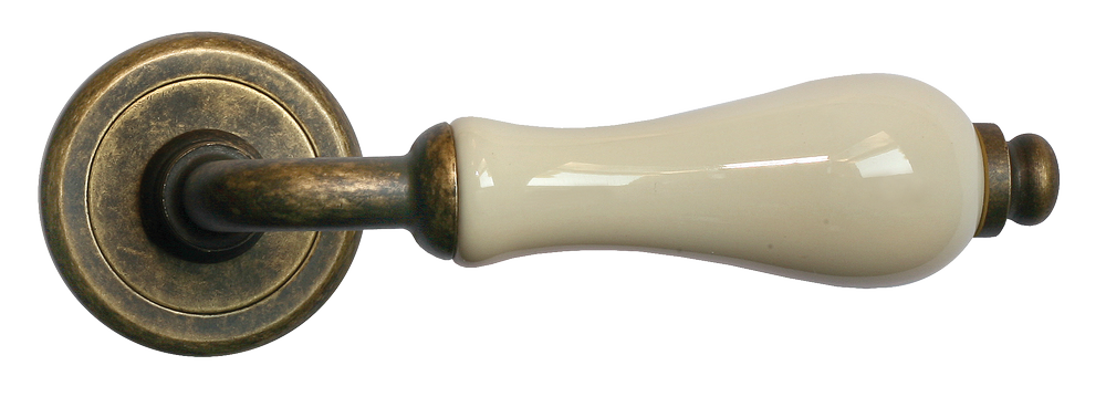 Ручка дверная CERAMICA R4 OBR/CHAMP раздельная на круглой розетке, цвет - бронза/шампань, латунь фото купить в Иркутске