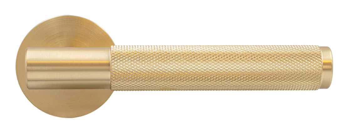 Ручка дверная AZRIELI MH-57-R6T MSG раздельная на круглой розетке, цвет матовый сатинированный золото, ЦАМ фото купить в Иркутске