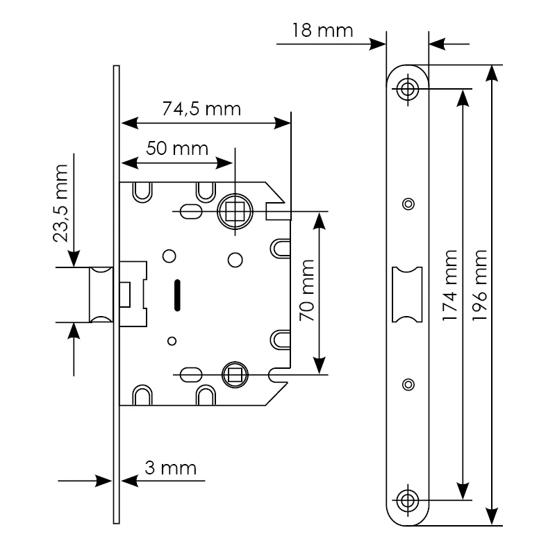 Защелка межкомнатная 1870P SN -IND SP-1 с ответной планкой, бесшумная сантехническая, цвет никель фото купить в Иркутске