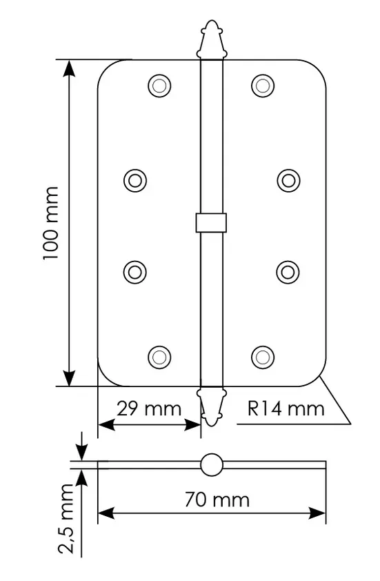 Петля разъемная MS-C 100X70X2.5 SN L левая скругленная, врезная, цвет бел.никель, сталь фото купить в Иркутске