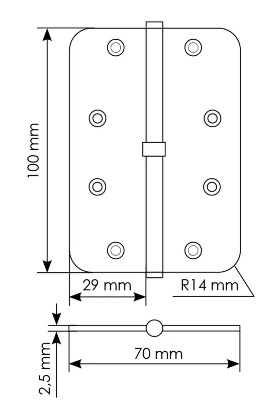 MSD-C 100X70X2.5 SG L, петля стальная скругленная левая без коронки, цвет - мат.золото фото купить в Иркутске