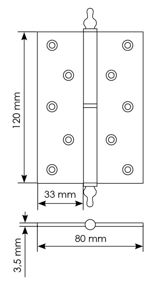 Петля карточная разъемная латунная MB 120X80X3.5 SG R C с коронкой правая,врезная, цвет матовое золото фото купить в Иркутске