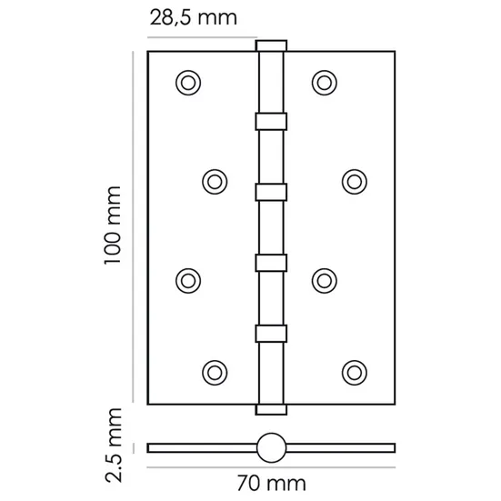 Петля универсальная MS 100X70X2.5-4BB PG стальная, врезная, цвет золото, сталь фото купить в Иркутске